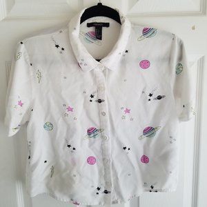 space themed cropped button up